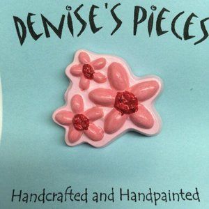 Barbie Flowers Pin Brooch Plaster Pretty Pink Flowers Handmade Doll Movie